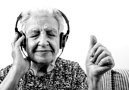 Lady Listening to Headphones small